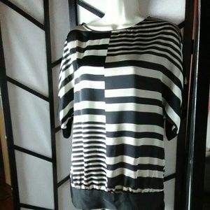 Apostrophe Black Tan Tie Side Striped Top Size S